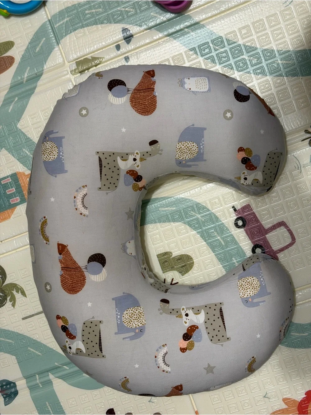 Baby Neck Support Pillow - Gray Animal Print